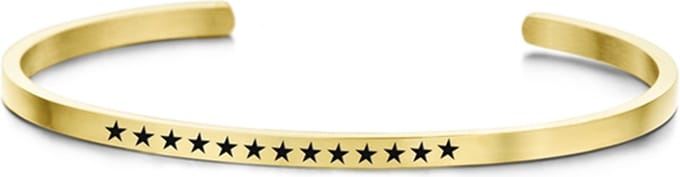 Key Moments 8KM-B00395 - Stalen open bangle met tekst - sterren - zirkonia - one-size - goudkleurig