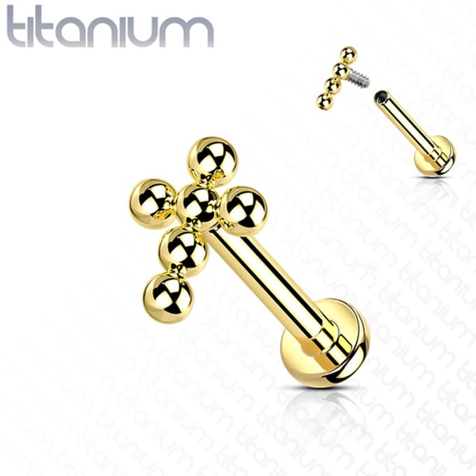 Piercing titanium ball kruis intern schroefdraad 1.2x8 - goud - LMPiercings