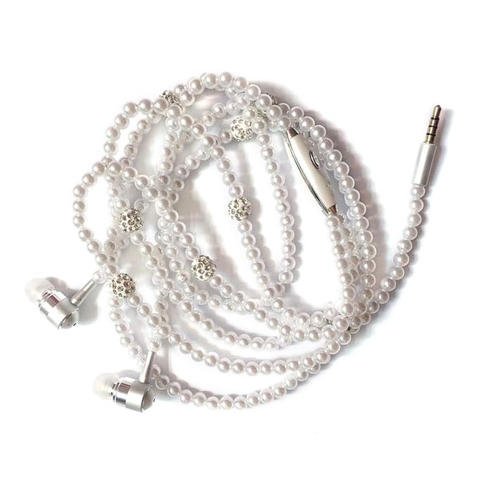 Sieraden Parelsnoer Stereo-oortelefoon met microfoon 3,5 mm in-ear hoofdtelefoon Bekabelde hoofdtelefoon wit