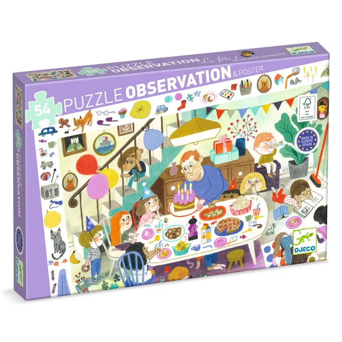 Djeco puzzel verjaardag - observatiepuzzel 54 stukjes kinderen.