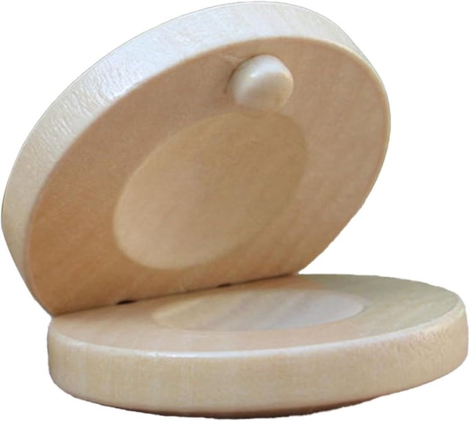 Kinder Castagnetten - Houten Percussie - Muziek Leren - Duurzame Constructie - 6 x 6 x 2 cm - Houtkleur