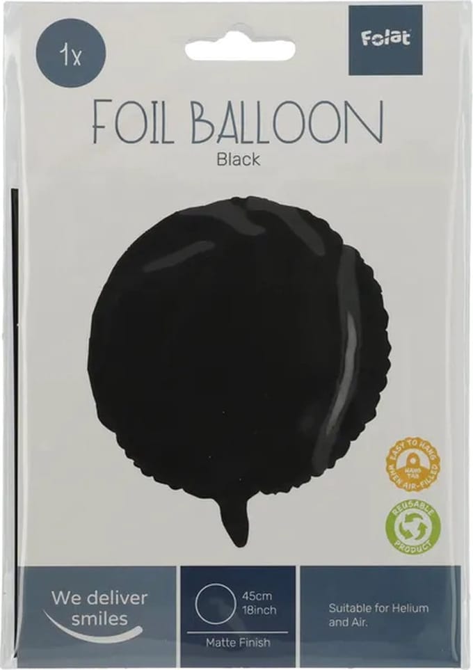 Folat - Folieballon Rond Zwart - 45 cm