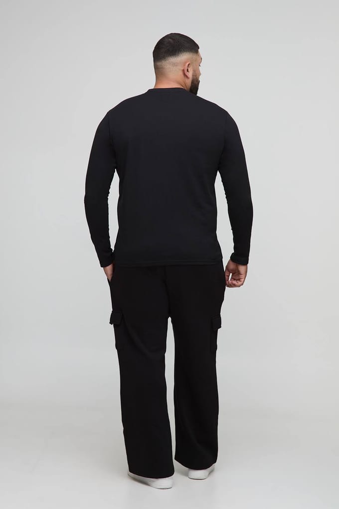 Plus Regular Fit Long Sleeve Crew Neck T-Shirt | Black | Size 2XL
