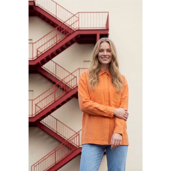 Linnenmix Casual Overhemd met Knopen en Zak