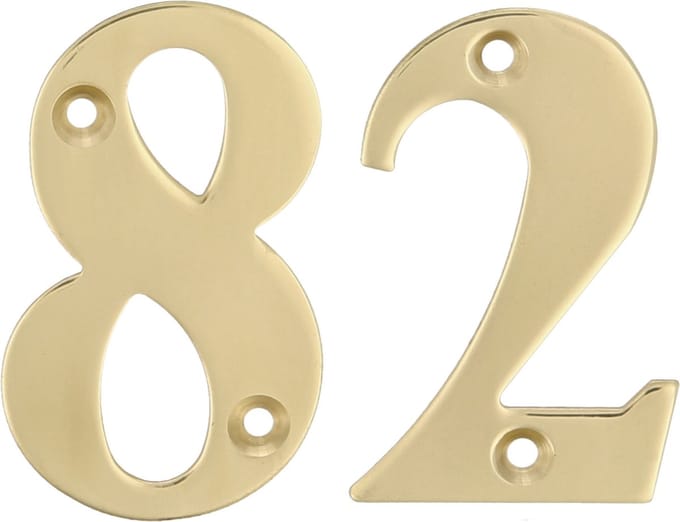 AMIG Huisnummer 82 - massief messing - 5cm - incl. bijpassende schroeven - gepolijst - goudkleur