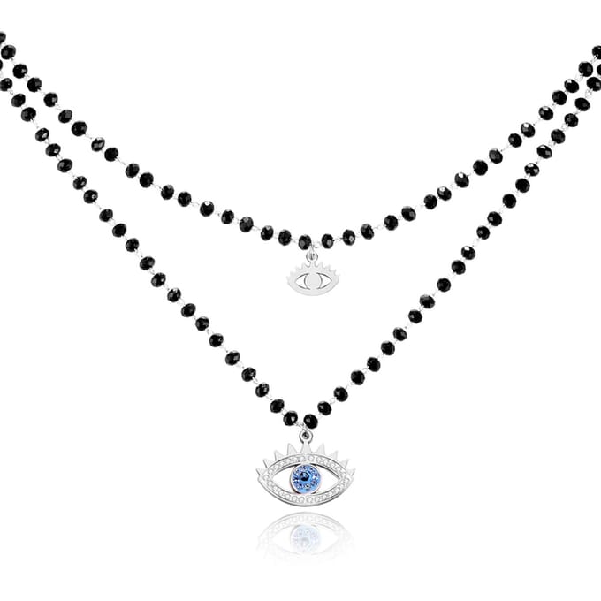 Dubbel Laags Ketting Kristal Kralen - Blue Eye Silver