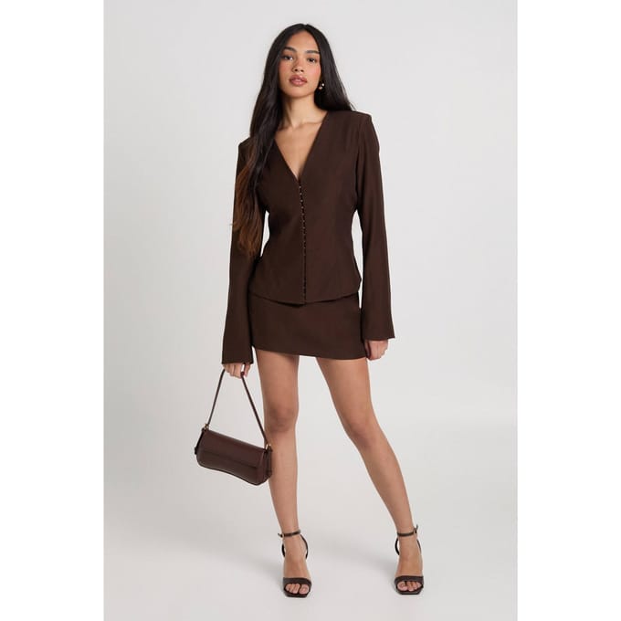 boohoo Dames Op Maat Gemaakte Blazer met Getailleerde Taille | Chocolate | Maat: 14