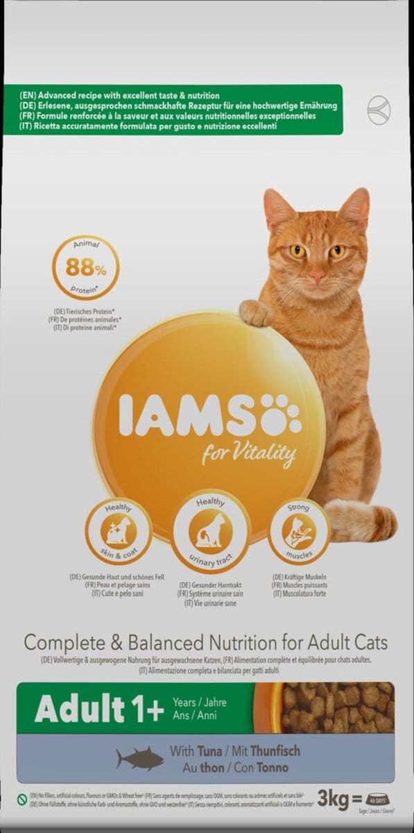 3x Iams Cat Adult Tuna 3 kg