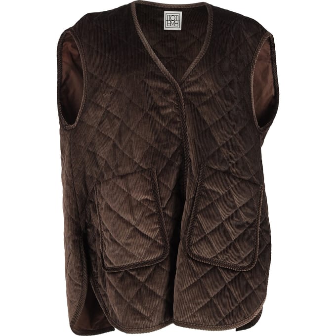 Totême gewatteerd oversized vest in bruin corduroy