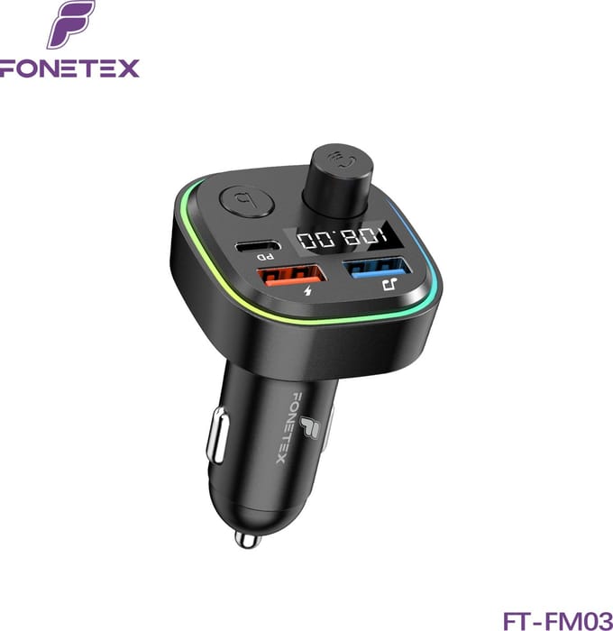 FoneTex Bluetooth FM Transmitter - Auto Lader - Carkit - Handsfree - MP3 - 2x USB - 1x USB-C - Snel Lader - Audio Receiver