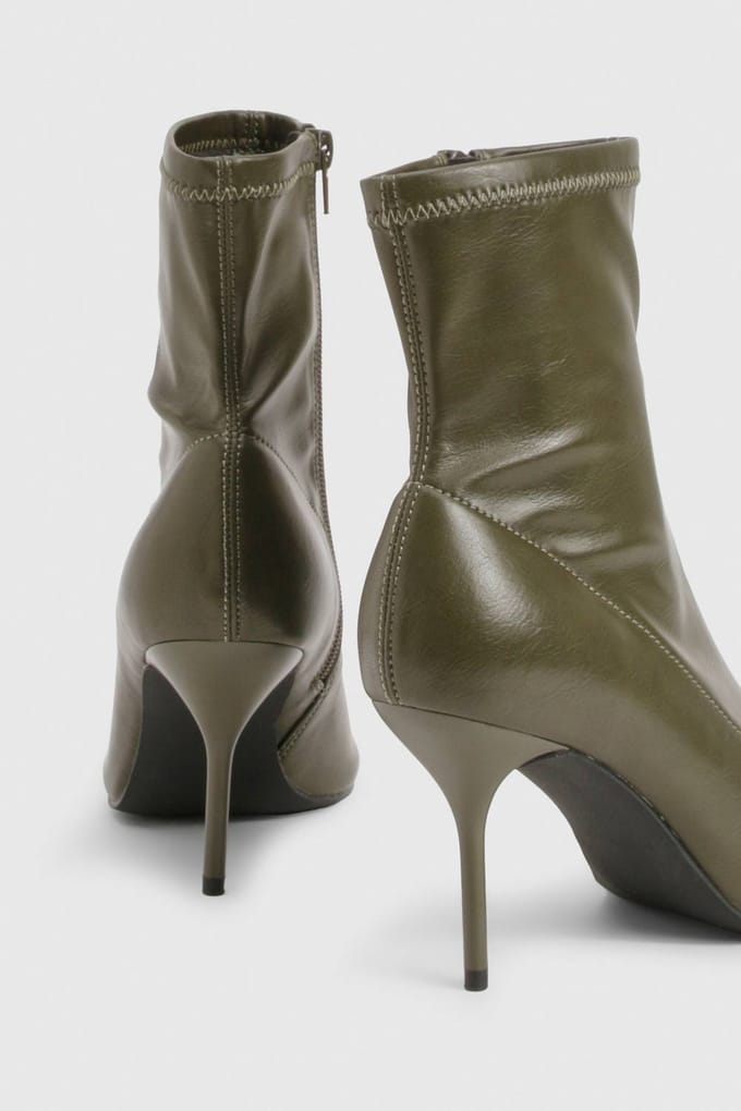 boohoo Dames Sok stretch stiletto laars | Olive | Maat: 3