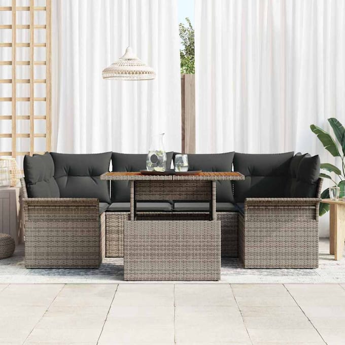 vidaXL Tuinbank Set met kussen 7 pcs Grijs