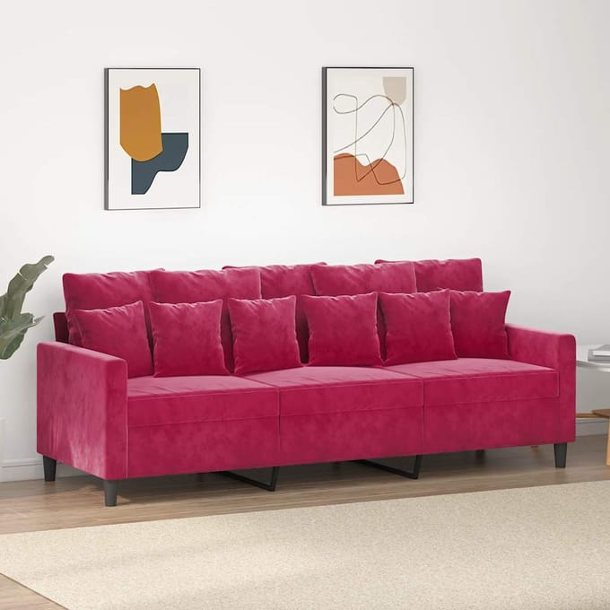 vidaXL - Driezitsbank - 180 - cm - fluweel - wijnrood