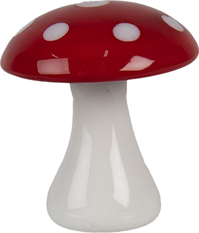 Clayre & Eef Decoratie Beeld Paddenstoel Ø 4x4 cm Rood Wit Glas Herfst decoratie