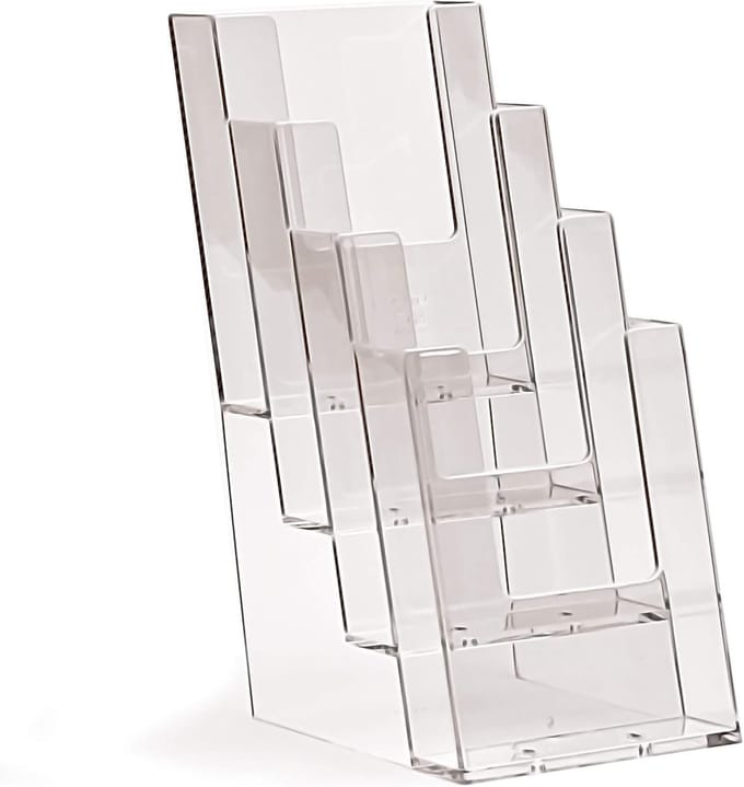 brochurehouder/flyhouder, DIN lang (105 x 210 mm) met 4 etages, transparant