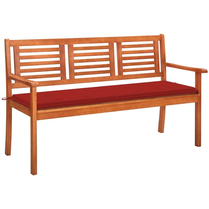 vidaXL - Tuinbank - 3-zits - met - kussen - 150 - cm - massief - eucalyptushout
