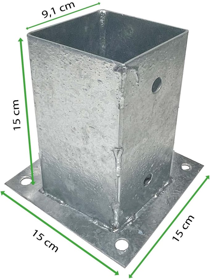 Paalhouder met plaat verzinkt 91x91mm.