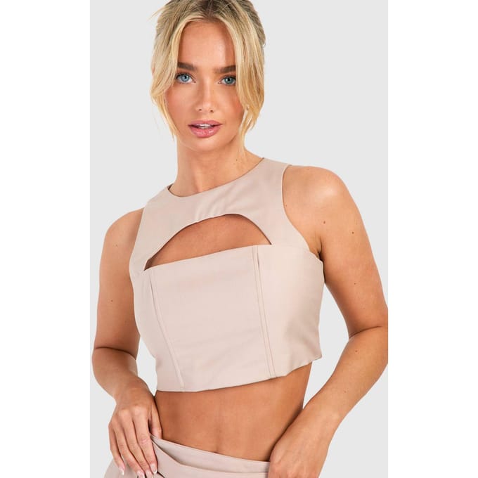 boohoo Dames Crop Top met uitsnede | Light Beige | Maat: 42