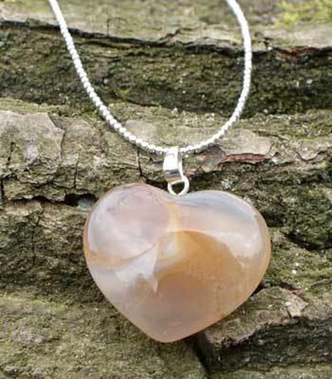 Heaven Eleven - 925 zilver hart beige kleurig agaath