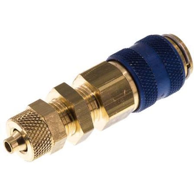 Messing DN 5 Blauw Luchtkoppeling Snelkoppeling 4x6 mm Push-On Schotkoppeling Double Shut-Off - CLS5-NB-B-BLU-SV-4