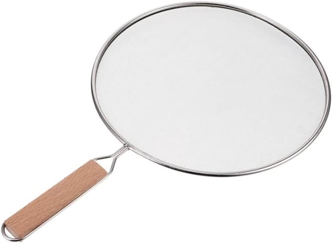 Oliezeef Deksel - Vetspatscherm - Koken - Opvouwbaar - 35 cm - Zilver