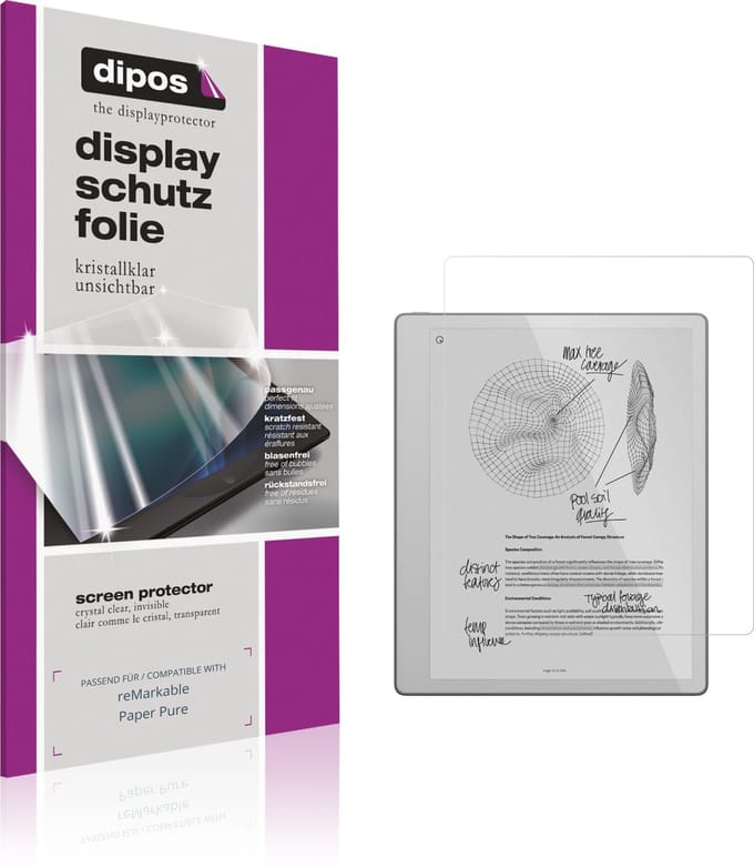 dipos – 2x Beschermfolie geschikt voor reMarkable Paper Pure | Krasbestendige & heldere Screenprotector Ultra-Thin