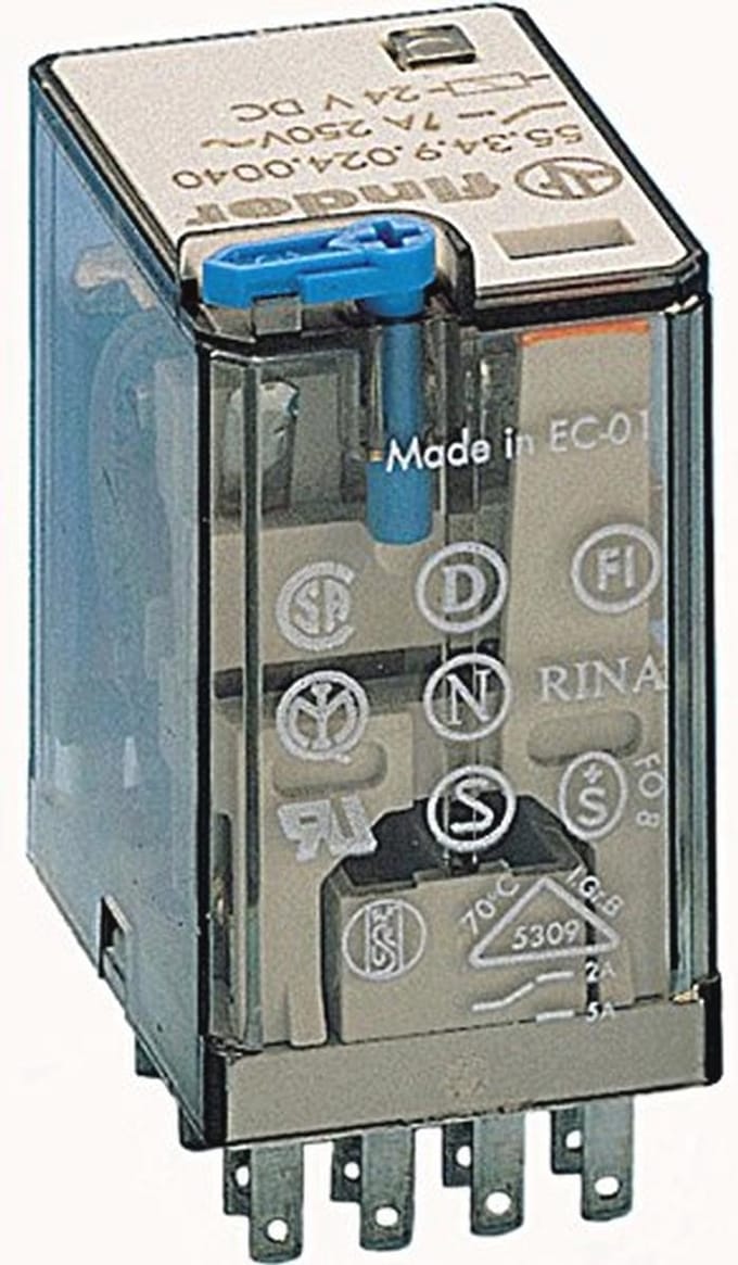Instekbare relais 7A 12VDC met testknop en mechanische weergave