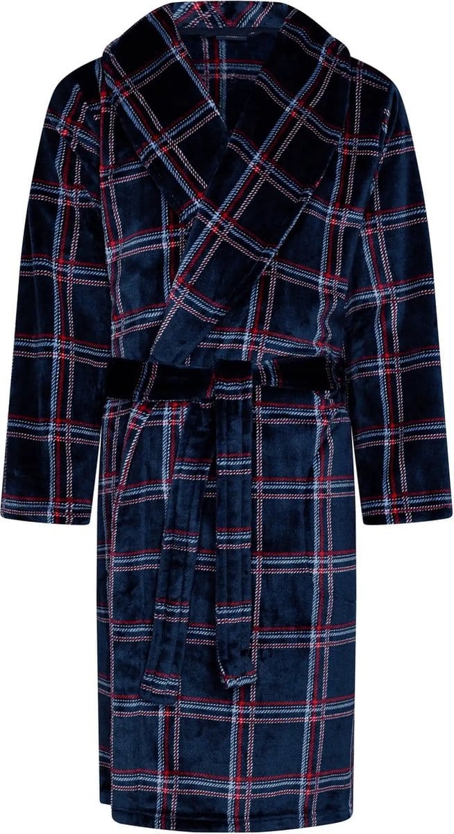 Pastunette Badjas - Twist - Geruit - Blauw - Fleece - Maat M