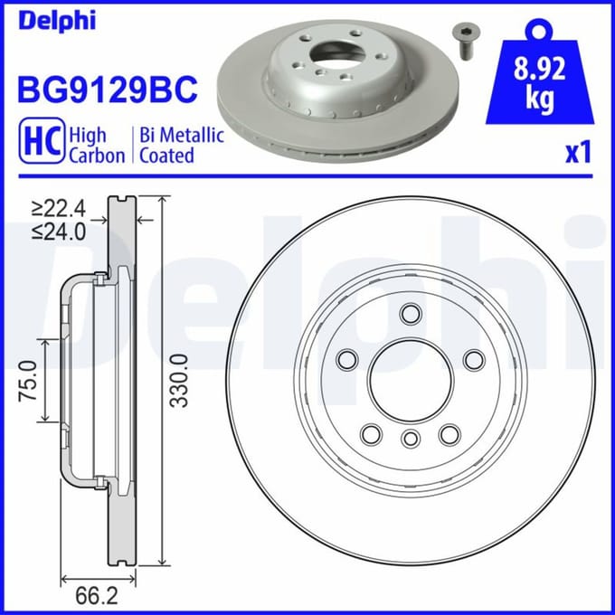 Remschijf DELPHI BG9129BC, 1 stuk