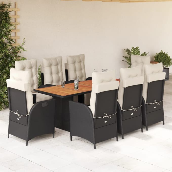 vidaXL - 9-delige - Tuinset - poly - rattan - zwart