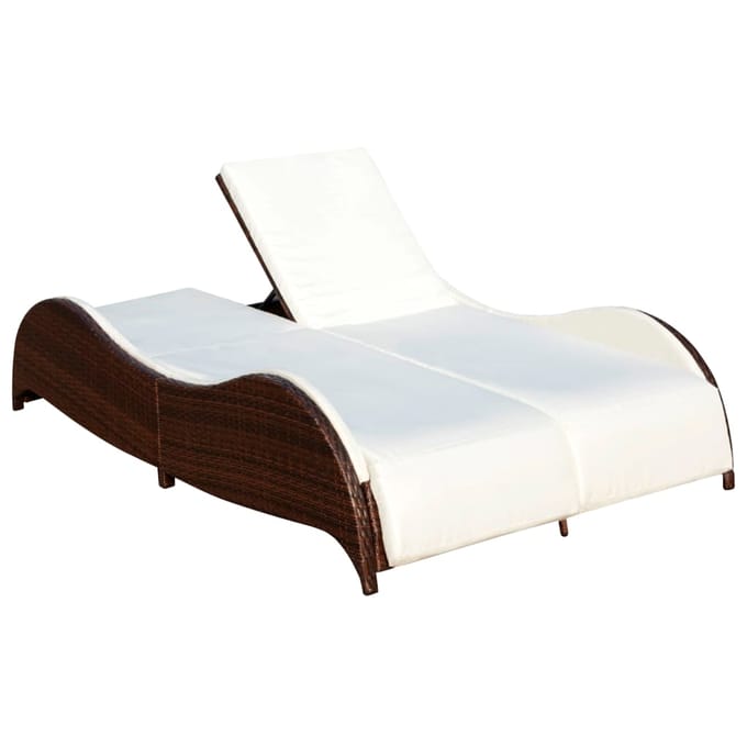 vidaXL - Ligbed - tweepersoons - met - kussen - poly - rattan - bruin