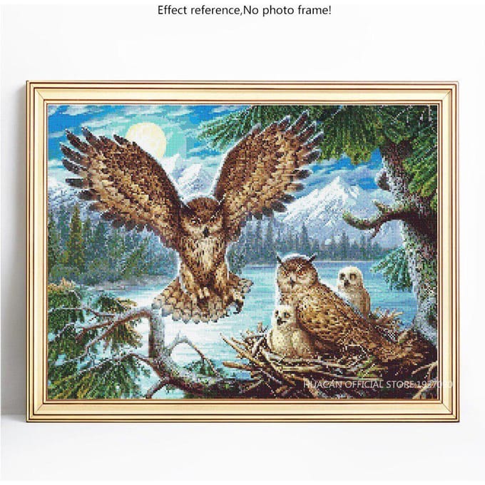 5D diamant schilderij volledige ronde dier uil borduurwerk verkoop foto strass diamant 20X30 gray