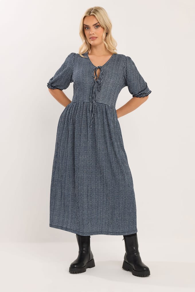 Yours Zwarte Midaxi Jurk Met Gingham Strik Aan De Voorkant Size 48