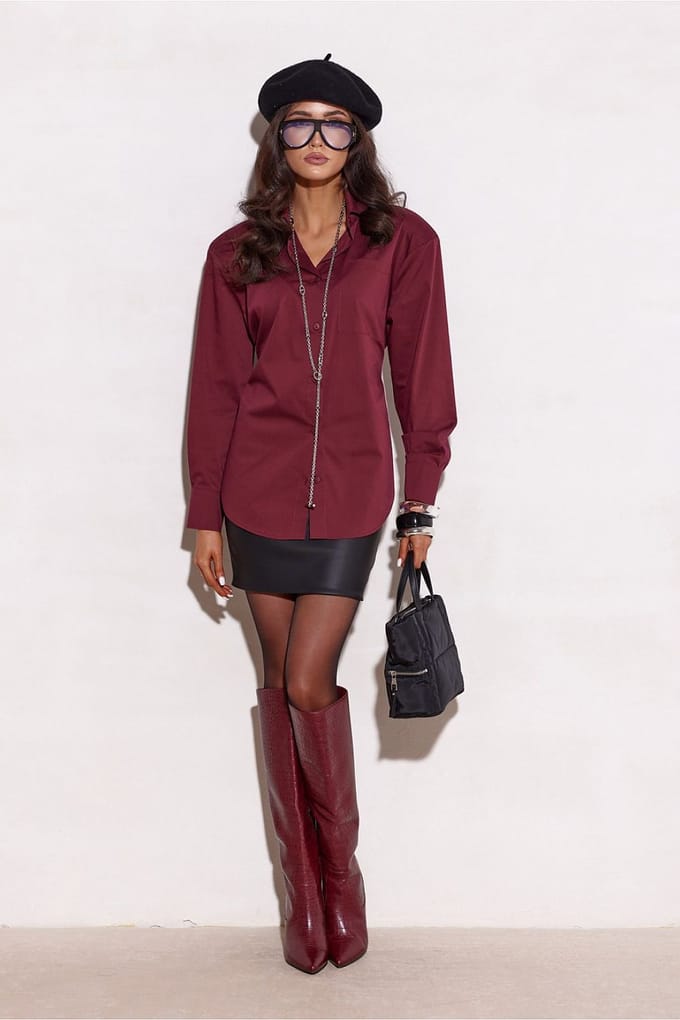 Contour Button Blouse - Bordeaux / 36