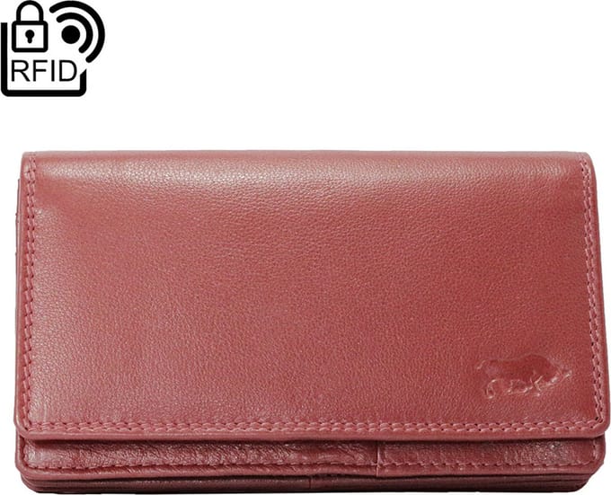 Dames Portemonnee Donkerrood Leer RFID ( Anti-Skim) - Ideale Dames Portemonnee Donkerrood