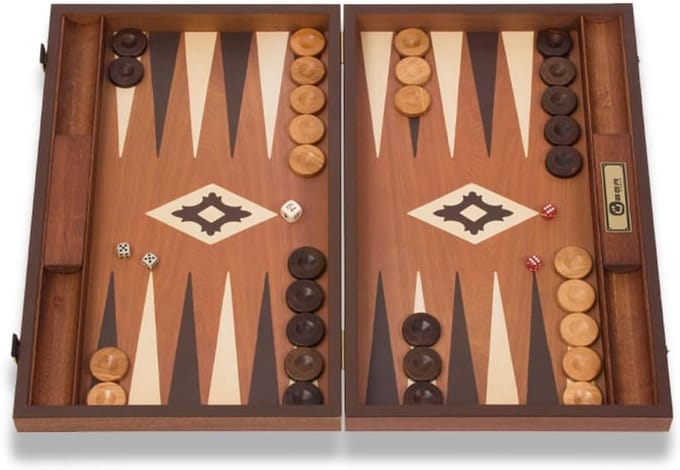 Luxe Backgammon Spel van Mahonie Hout - Inclusief Tellers en Dobbelstenen