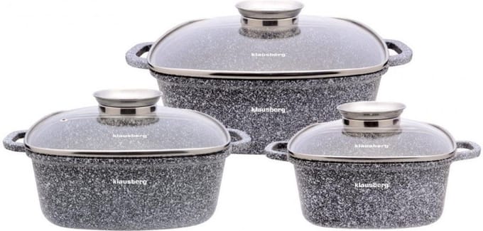 Klausberg 7534 - pannenset - Keramisch - marmer - met Aromaknop- 20/24/28 cm