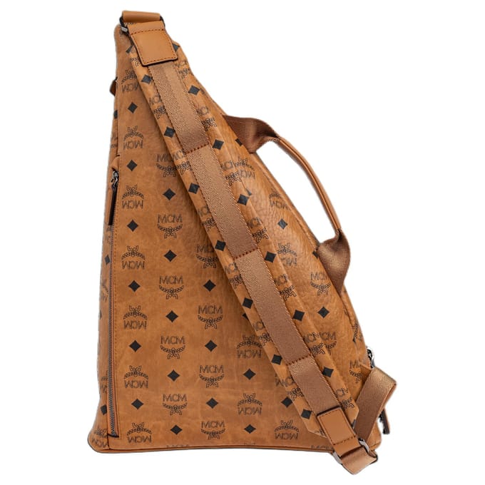 Sac bandoulière/poitrine MCM à fermeture éclair logo toile enduite et cuir Taille moyenne pour femme Cognac MMLFSTA01CO001 Basic Set (Bag+Dust Bag) brown