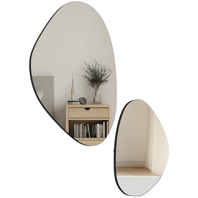 HOMCOM Set van 2 wandspiegels, onregelmatige decoratieve spiegels met metalen frame, voor woonkamer, entree, slaapkamer