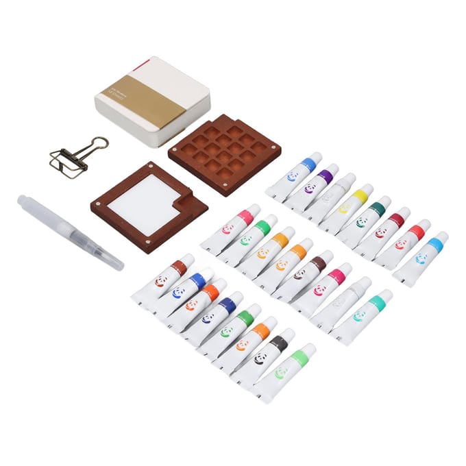 Draagbare Aquarel Palet Set 24 Kleuren Verf Schilderkwast Klein Mini Kunstenaar Aquarel Reizen white