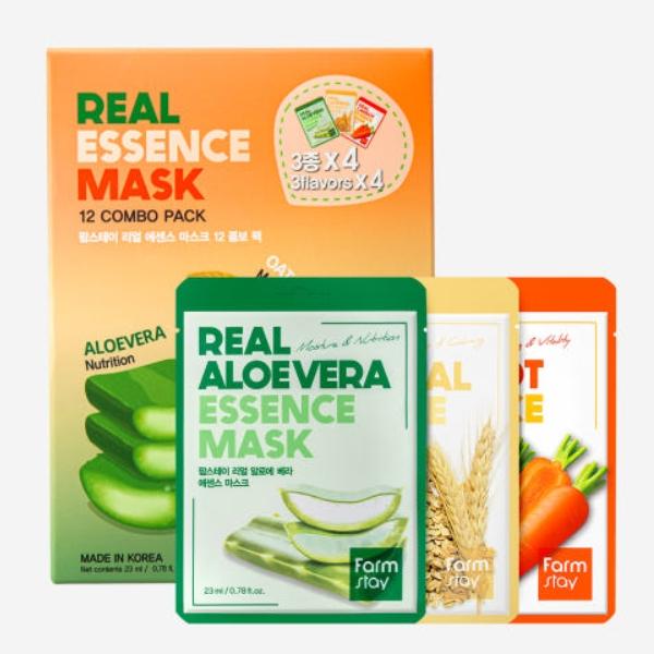 FarmStay Real Essence Mask Combo Pack Ver.2 (1BOX / 12 Sheets) 23ml / 0.78 fl.oz. per sheet (3 Options) #1box (12 sheets) beige
