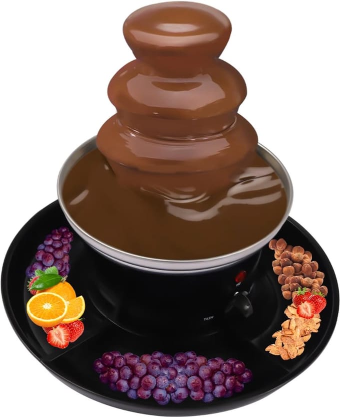 RWB® Cocoladefontein - Chocolade Fondue - Luxe Chocoladefontein - Zwart en Wit - 31 x 26 x 19 cm