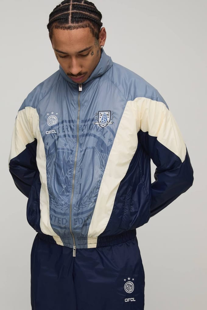 Oversized Funnel Neck Circa 98 Crest Colour Block Trainingsjack | Navy | Size Large