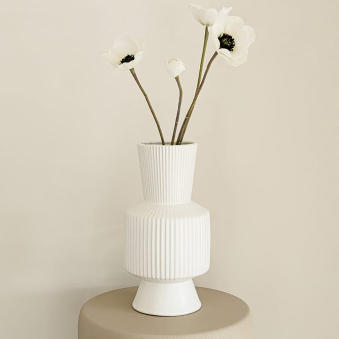 Indore Home - Vaas Boho - Bloemenvaas - Vaas Ribbel - Woonkamer decoratie - Vaas Wit - L