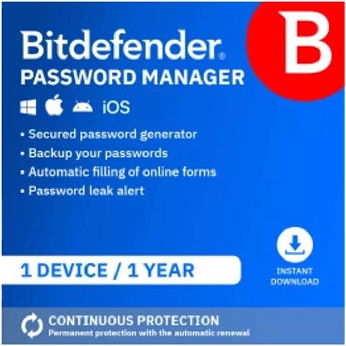 Bitdefender Password Manager 2026 | 1 Apparaat | 1 jaar | Automatische verlenging