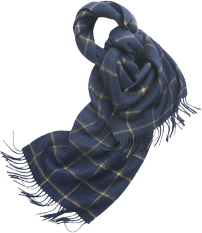 Hommard fijn geweven Lambswool scarf, lamswol, Sjaal, heren, dames, unisex Check Navy Camel, Ruit