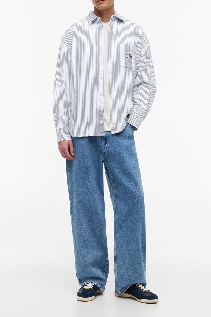 Tommy Hilfiger Oversized Stripe Oxford Providence Blue Größe: M | Casual hemden Outlet | Herren | Blau