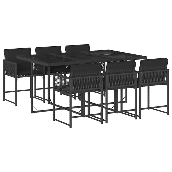 vidaXL - 7-delige - Tuinset - met - kussens - poly - rattan - zwart