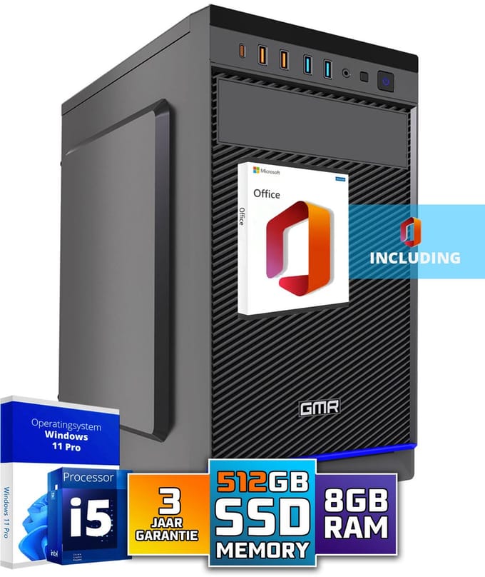 Intel Ultra Compleet Desktop PC | Intel Core i5 | 8 GB RAM | 512GB SSD M.2 | Windows 11 Pro | Business Office Multimedia Computer | Inclusief Microsoft Office!