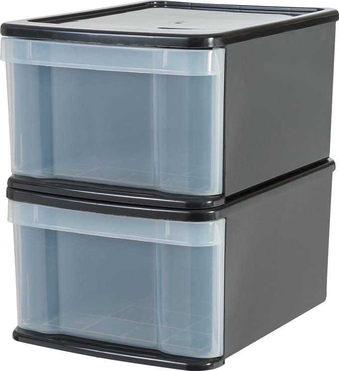 IRIS Stacking Drawer - Opberglade - 20 l - Kunstof - Zwart/Transparant - Set van 2